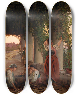 Triptych art skateboard deck of Michael George Brennan A Vine Pergola At Capri by Michael George Brennan (1839-1871)