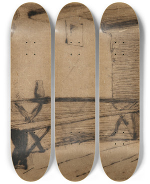 Triptych art skateboard deck of James Abbott Mcneill Whistler The Miser by James Abbott Mcneill Whistler (1834-1903)