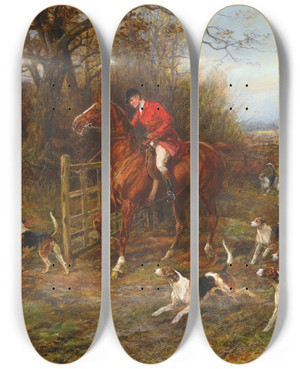 Triptych art skateboard deck of Heywood Hardy Drawing Covert by Heywood Hardy (1842-1933)