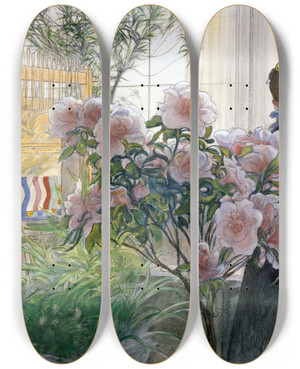 Triptych art skateboard deck of Carl Larsson Azalea by Carl Larsson (1853-1919)