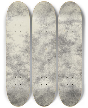 Triptych art skateboard deck of Louis Eysen Felling Of Trees by Louis Eysen (1843-1899)