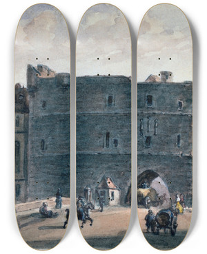 Triptych art skateboard deck of Augustesbastien Bnard Le Petit Chtelet by Auguste-Sbastien Bnard (1810-1873)