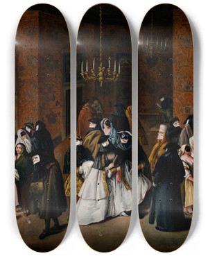 Triptych art skateboard deck of Pietro Longhi The Ridotto by Pietro Longhi (1702-1785)