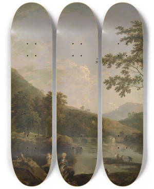Triptych art skateboard deck of Richard Wilson Dinas Bran From Llangollen_1 by Richard Wilson (1714-1782)