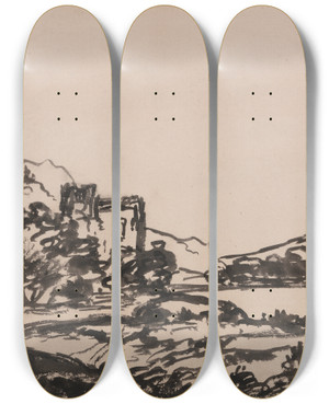 Triptych art skateboard deck of Alexander Cozens Castle In A Landscape by Alexander Cozens (1717-1786) Triptych art skateboard deck of Alexander Cozens Castle In A Landscape by Alexander Cozens (1717-1786)