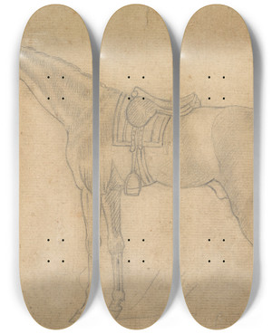 Triptych art skateboard deck of James Seymour Saddled Horse Facing Left by James Seymour (1697-1752)