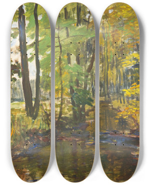 Triptych art skateboard deck of Antonn Hudeek Brook In The Forest_1 by Antonin Hudecek (1872-1941)
