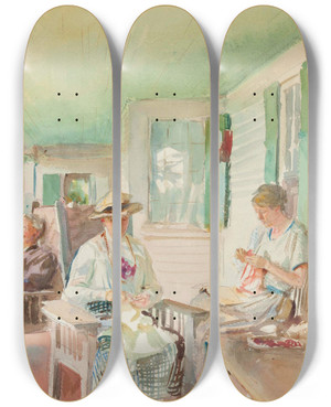 Triptych art skateboard deck of John Singer Sargent On The Verandah by John Singer Sargent (1856-1925)