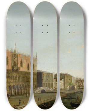 Triptych art skateboard deck of Giuseppe Borsato Venice A View Of The Molo With The Palazzo Ducale by Giuseppe Borsato (1771-1849)