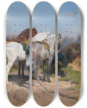 Triptych art skateboard deck of Rosa Bonheur Relay Hunting by Rosa Bonheur (1822-1899)