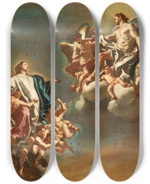 Triptych art skateboard deck of Francesco Solimena The Assumption Of The Virgin by Francesco Solimena (1657-1747)