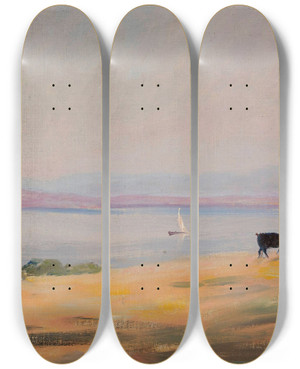Triptych art skateboard deck of Jan Cigliski Seaside From The Journey To Constantinople by Jan Ciaglinski (1858-1913)