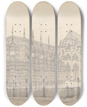 Triptych art skateboard deck of John Coney North East View Of Henry Vii Chapel Westminster by John Coney (1786-1833)
