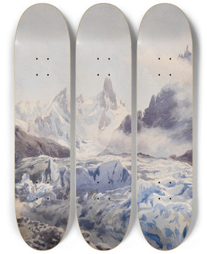 Triptych art skateboard deck of Edward Theodore Compton Glacier Des Bois Chamonix by Edward Theodore Compton (1849-1921)