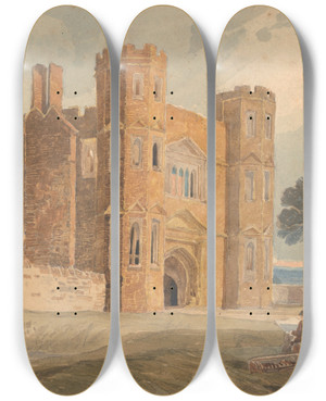 Triptych art skateboard deck of John Sell Cotman Gateway Saint Marys Wiggenhall Norfolk_2 by John Sell Cotman (1782-1842)