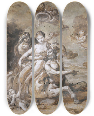 Triptych art skateboard deck of Carlo Alberto Baratta Hercules And Deianira With The Centaur Nessus by Carlo Alberto Baratta (1754-1815)