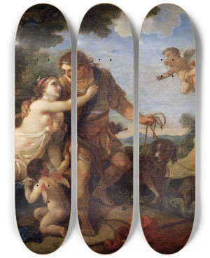 Triptych art skateboard deck of Charlesjoseph Natoire Venus Andadonis by Charles Joseph Natoire (1700-1777)