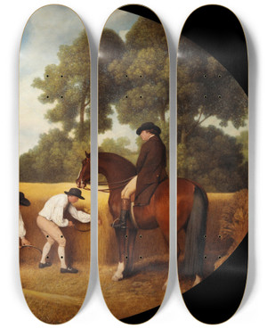 Triptych art skateboard deck of George Stubbs Reapers by George Stubbs (1724-1806)