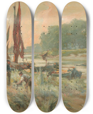 Triptych art skateboard deck of Joe Milne Clearing The Reeds by Joe Milne