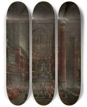 Triptych art skateboard deck of Francesco Guardi Pontifical Ceremony In Ss Giovanni E Paolo Venice 1782 by Francesco Guardi (1712-1793)