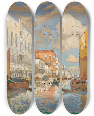 Triptych art skateboard deck of Konstantin Ivanovich Gorbatov The Doges Palace Venice by Konstantin Ivanovich Gorbatov (1876-1945)
