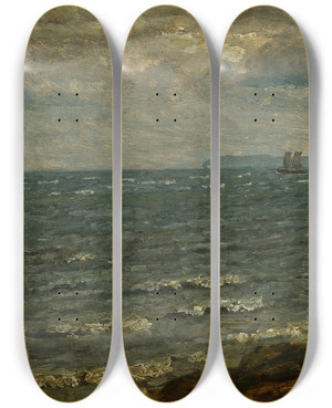 Triptych art skateboard deck of Dankvart Dreyer Seascape With Impending Rain Lilleblt by Dankvart Dreyer (1816-1852)