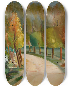 Triptych art skateboard deck of Boris Grigoriev Riverside by Boris Grigoriev (1886-1939)