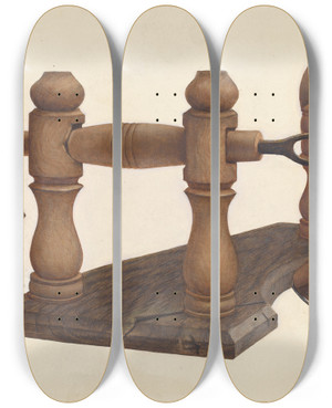 Triptych art skateboard deck of Regina Henderer Apple Parer by Regina Henderer