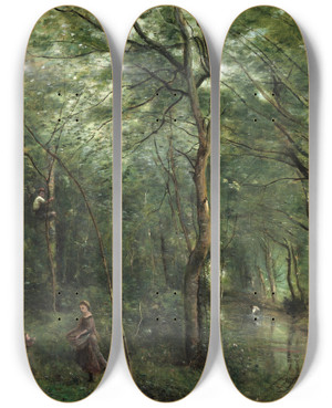 Triptych art skateboard deck of Jeanbaptistecamille Corot The Eel Gatherers by Jean-Baptiste-Camille Corot (1796-1875)