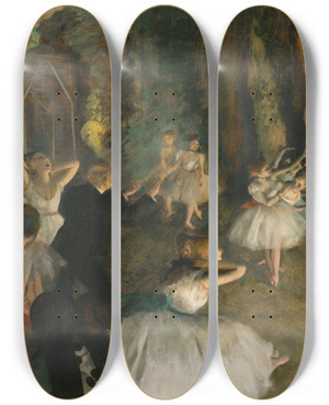 Triptych art skateboard deck of Edgar Degas The Rehearsal Of The Ballet Onstage by Edgar Degas (1834-1917)