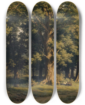 Triptych art skateboard deck of Robert Znd Grove Near Lucerne by Robert Zund (1827-1909)