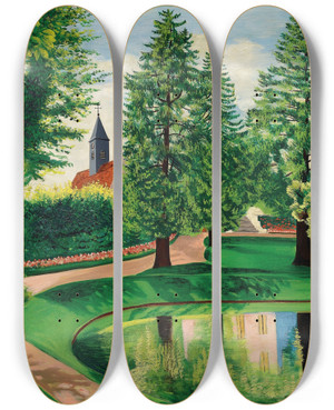 Triptych art skateboard deck of Mose Kisling Le Parc Et Le Bassin Du Chteau De Gressy by Moise Kisling (1891-1953)