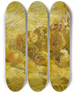 Triptych art skateboard deck of Vincent Van Gogh Quinces Lemons Pears And Grapes by Vincent van Gogh (1853-1890)