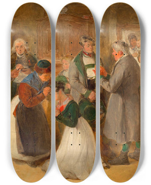 Triptych art skateboard deck of Peter Fendi Segen Der Mutter by Peter Fendi (1796-1842)