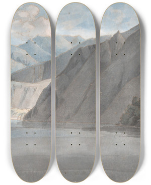 Triptych art skateboard deck of Francis Towne View Of Lake Como With Monte Leoni by Francis Towne (1739-1816)