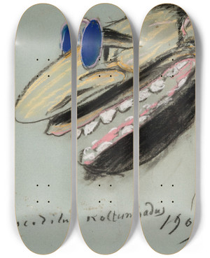 Triptych art skateboard deck of Leon Wyczkowski Karykatura Feliksa Jasieskiego by Leon Wyczolkowski (1852-1936)
