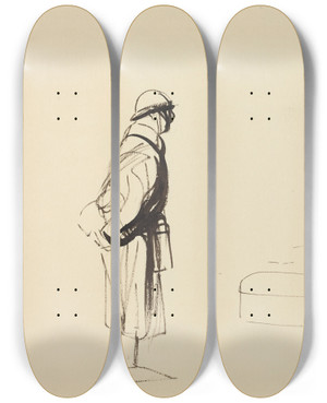Triptych art skateboard deck of Jeanlouis Forain Poilu And Nurse by Jean Louis Forain (1852-1931)