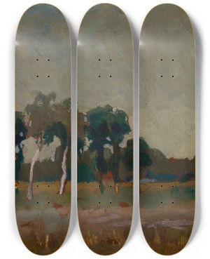 Triptych art skateboard deck of Jan Stanislawski Trees On The Meadow by Jan Stanislawski (1860-1907)