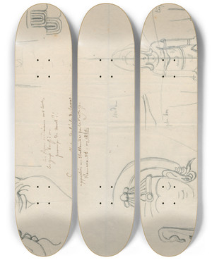 Triptych art skateboard deck of David Humbert De Superville Diverse Fragmenten Van Javaanse Sculpturen by David Humbert De Superville (1770-1849)