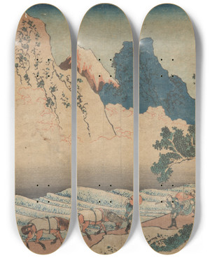 Triptych art skateboard deck of Katsushika Hokusai Fuji Behind Minobu River Minobu Gawa Ura Fuji by Katsushika Hokusai (1760-1849)