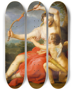 Triptych art skateboard deck of Pompeo Batoni Diana And Cupid by Pompeo Batoni (1708-1787)