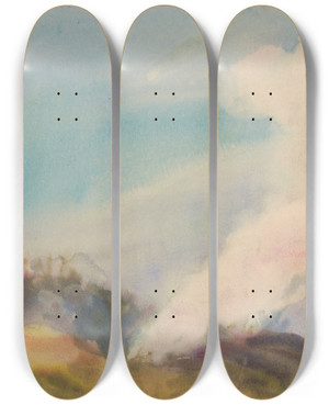 Triptych art skateboard deck of Zolo Palugyay Smoldering Autumn Fire by Zolo Palugyay (1898-1935)