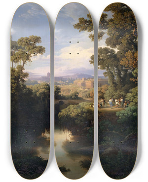 Triptych art skateboard deck of Johann Jakob Frey From The Surroundings Of Rome by Johann Jakob Frey (1813-1865)