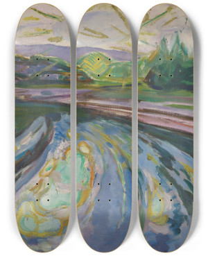 Triptych art skateboard deck of Edvard Munch Waves Against The Shore by Edvard Munch (1863-1944) Triptych art skateboard deck of Edvard Munch Waves Against The Shore by Edvard Munch (1863-1944)