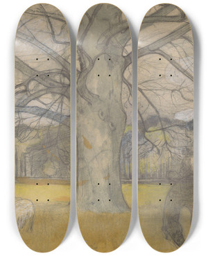 Triptych art skateboard deck of Richard Nicolas Roland Holst Kale Beuk Op Een Weide Met Schapen En Een Paard by Richard Nicolaus Roland Holst (1868-1938)