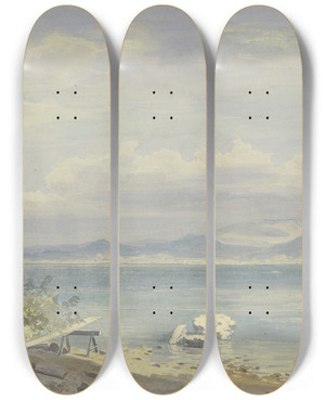 Triptych art skateboard deck of Friedrich Ernst Morgenstern Frauenchiemsee_2 by Friedrich Ernst Morgenstern (1853-1919)