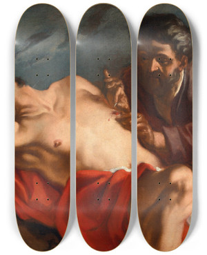 Triptych art skateboard deck of Giovanni Battista Piazzetta The Good Samaritan by Giovanni Battista Piazzetta (1682-1754)