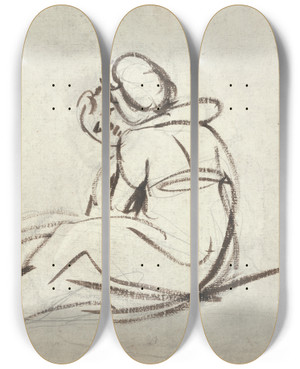 Triptych art skateboard deck of George Romney Two Children Embracing by George Romney (1734-1802)