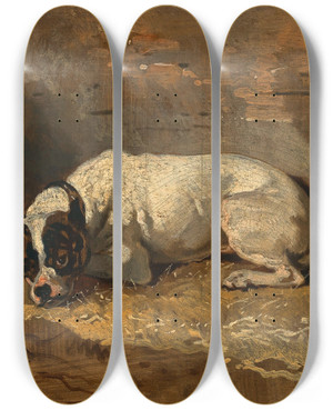 Triptych art skateboard deck of Alfred De Dreux A Good Friend by Alfred De Dreux (1810-1860)