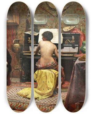 Triptych art skateboard deck of Almeida Jnior The Model At Rest by Almeida Junior (1850-1899)